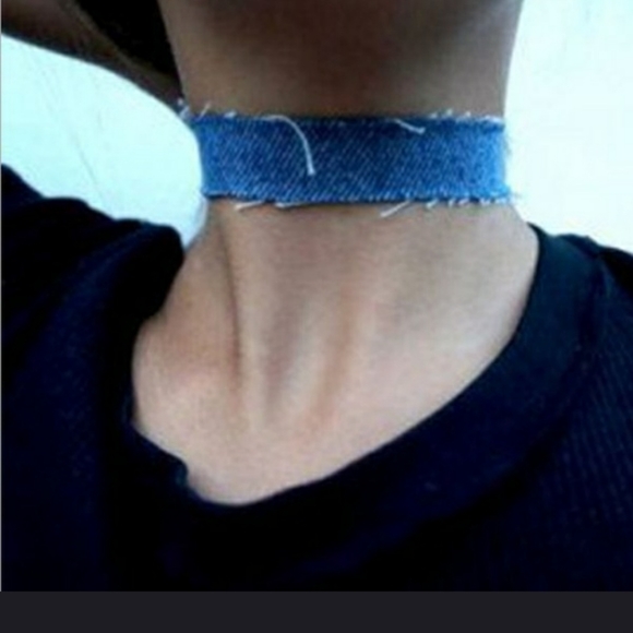 Denim Fringe Choker Necklace | Trendy 90s Style - Picture 7 of 7